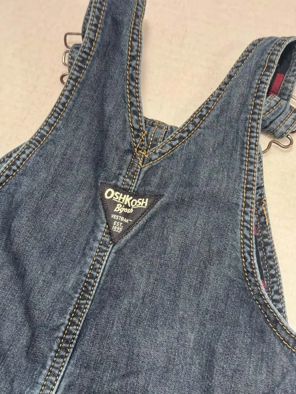 OshKosh B’gosh Toddler Denim Bib Overalls Red Plaid Lined Size 3T